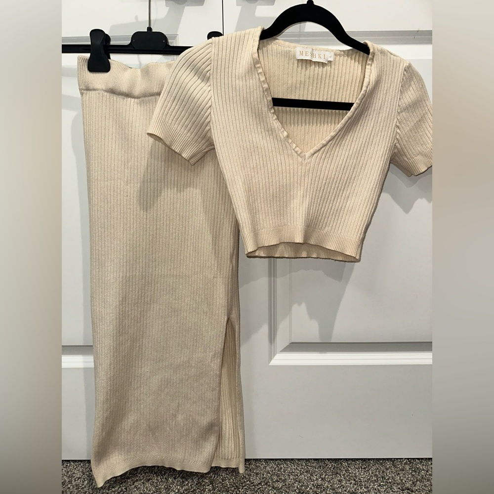 Meshki Cream Ribbed Knit Ensemble